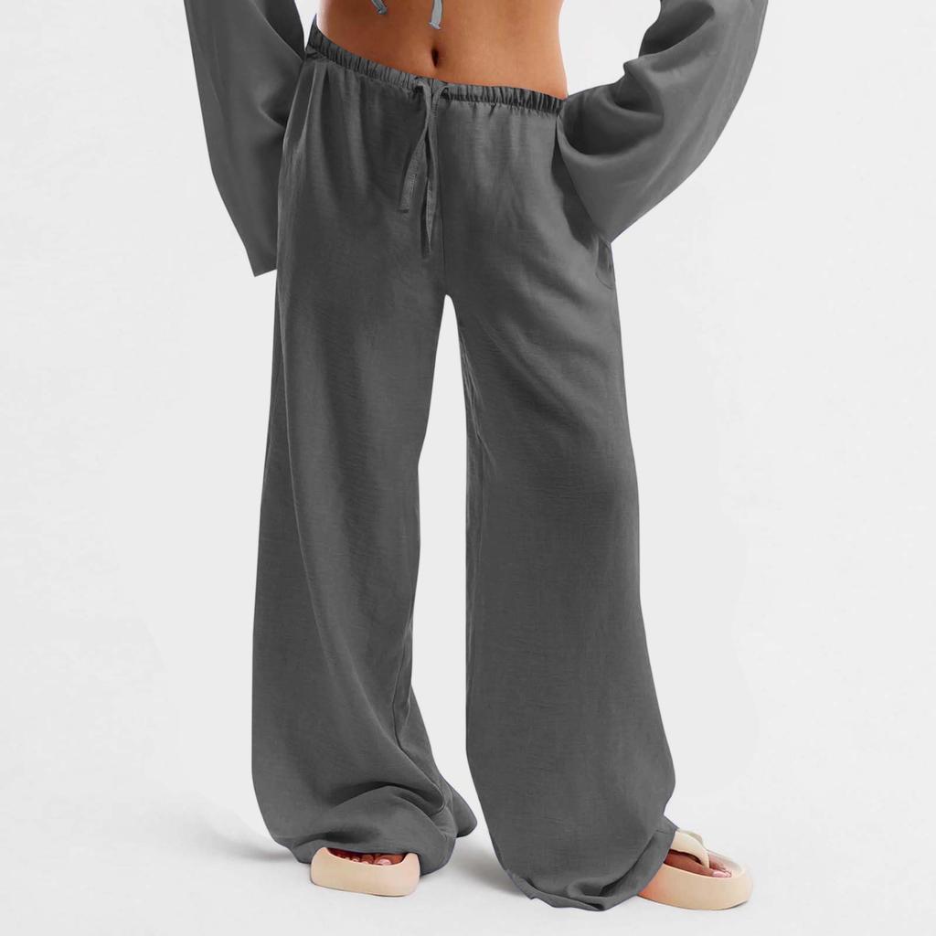 Women's Cotton And Linen Trousers Summer Loose Casual Wide Leg Pants High Waist Casual Color Trousers