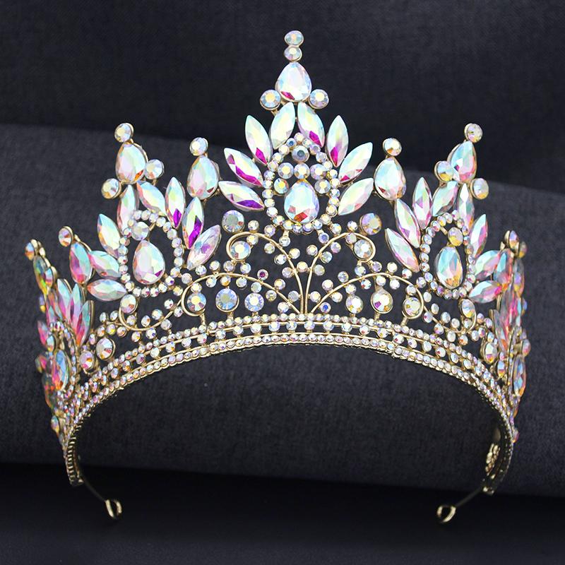 Couronne de Mariage Reine Royale pour Femmes Grande Tiare de Banquet en Cristal Rouge Coiffe Costume Fête Nuptiale Bijoux de Cheveux Accessoires white
