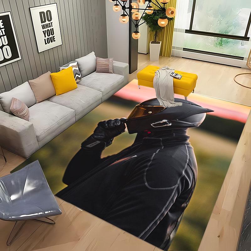 3D Printing Cool Motorcycle Helmet Carpets for Home Living Room Children's Bedroom Sofa Doormat KitchenFloor Rugs Anti-slipDecor
