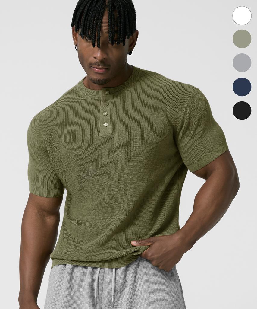 DRIX Washable Linen Muscle Fit Henley Neck Half Knit_5 Colors