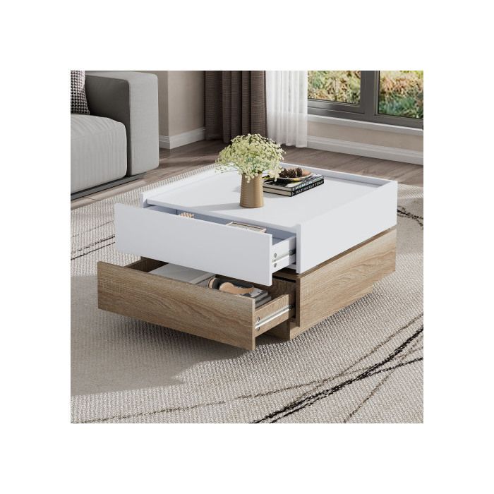 Table basse - MUVOE - Pivotante 360° - Blanc - 60x60x38 cm - Design contemporain