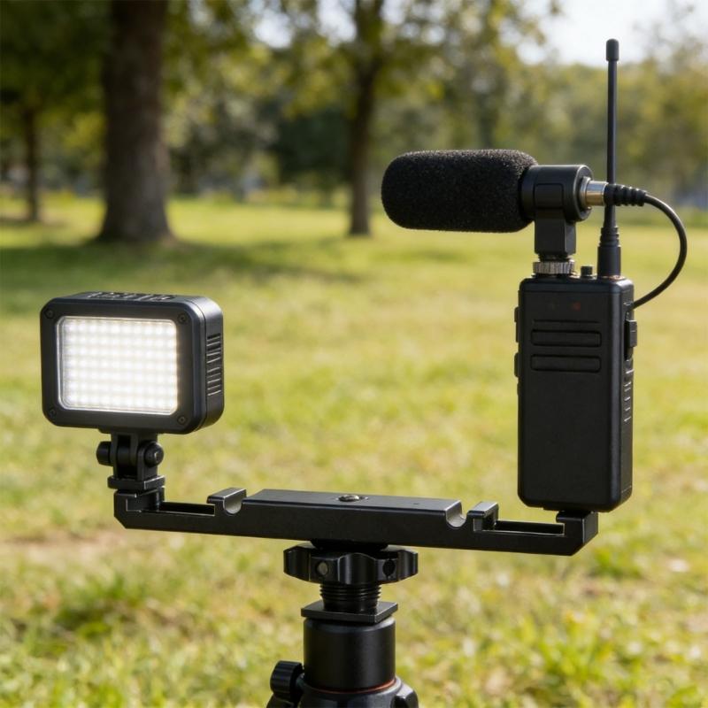 Professional Aluminum Double Hot Shoe Bracket For DSLR Camera Photography LED Video Light Microphone Accessories