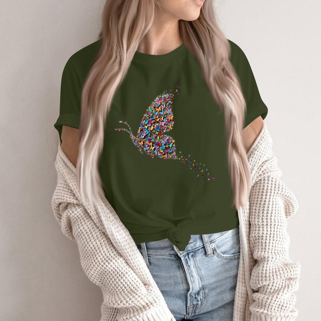 Women's Fashion Casual Printed Round Neck Short Sleeved Pullover T-Shirt Top