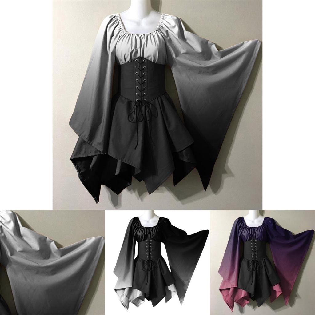Fantasia de Performance de Halloween Nova Europeia e Americana para Mulheres Vestido Renascentista Medieval Gótico Cosplay Vestido de Palco