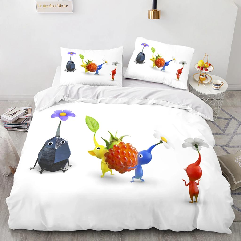 Tegneseriespill Pikmin Sengesett Gutter Jenter Tvilling Queen Size Dynetrekk Putetrekk Seng Barn Voksen Mote Hjem Tekstilekstil
