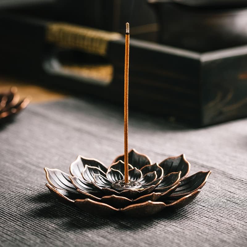 Incense Burner, Incense Holder for Sticks,Metal Lotus Incense Stick Holder and Detachable Ash Catcher