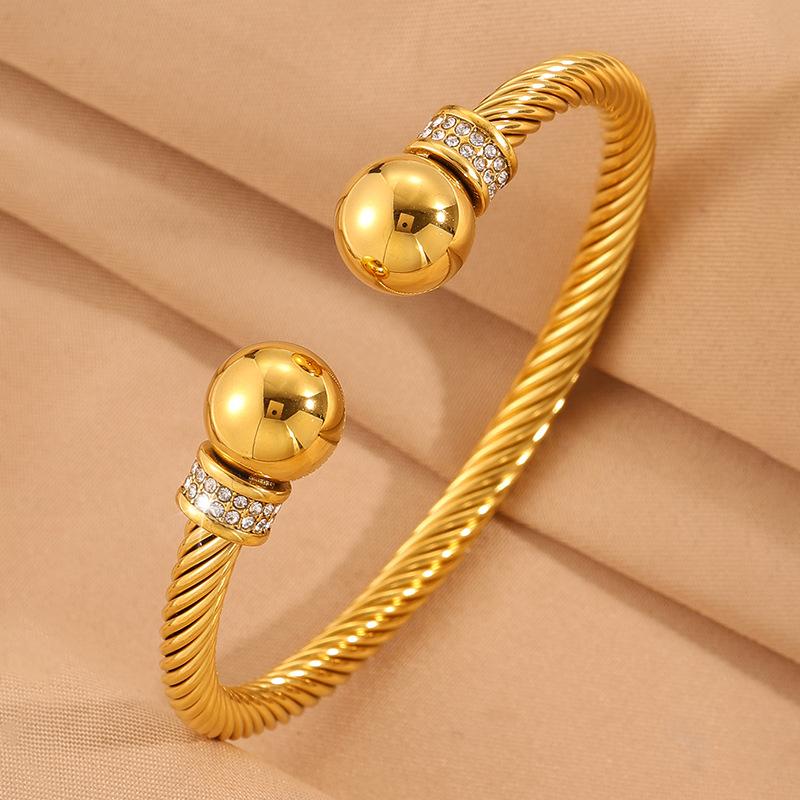 Steel wire opening round pearl diamond  women's fashion light luxury classic simple design versatile stainless steel 