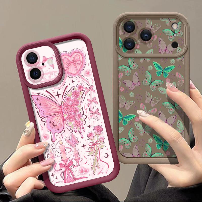 Shockproof Phone Case For iPhone 17 Pro Max Case iPhone 16 15 14 13 Pro Max 11 17e 16e Colorful Butterfly Print Soft Silicone Bumper Cover