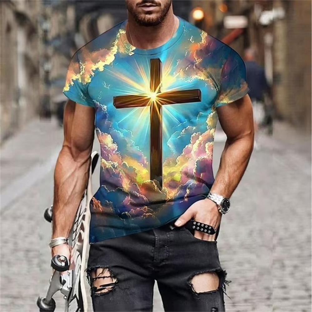 T-shirt Estive con Stampa 3D Croce di Gesù Cristo Uomo Donna Moda Casual Streetwear Oversize Girocollo T-Shirt per Bambini Top Abbigliamento