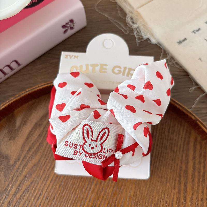 Red Scrunchies Cherry Plaid Girls Elastic Hair Bands Red Bow Polka Dot Heart Hair Rope Ties Ponytail Holder Rubber Band Headwear