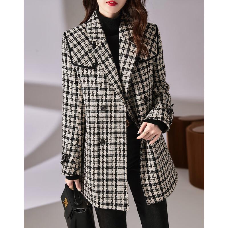 Geometrischer Print Winter Zweireihiger Trenchcoat