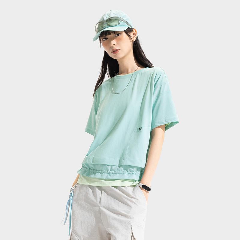 Li Ning CF Breathable Solid Color Round Neck Casual Loose Short Sleeve T-Shirt Women T-Shirts ATSV638-2