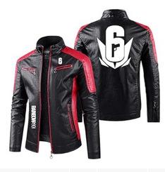 European size men's PU high-end leather jacket printed fleece warm European and American car logo Guz motorcycle jacket