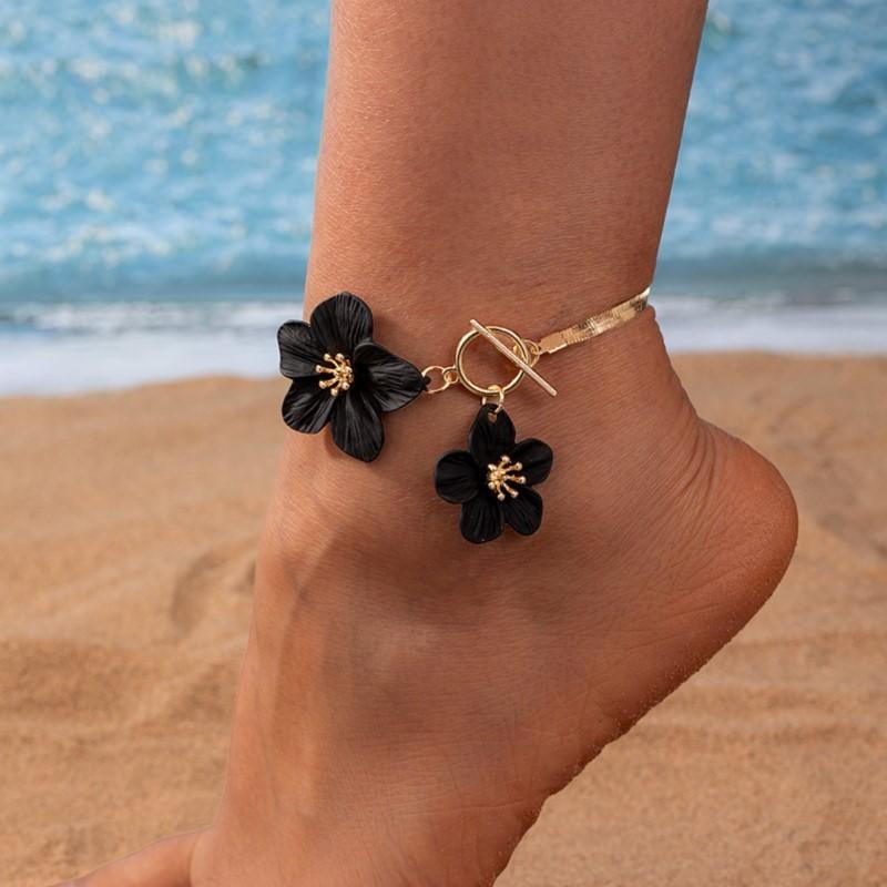 Vintage OT Clasp Chic Floral Pendant Anklet for Women Elegant Summer Hoilday Boho Chain Suit for Vocation Jewelry Gifts