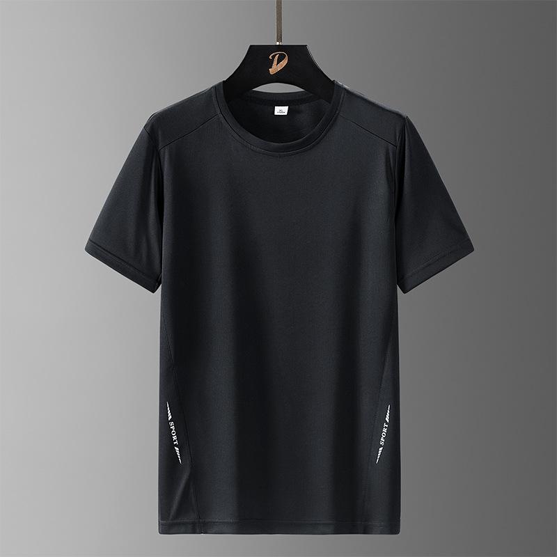 Large size ice silk short-sleeved t-shirt quick-drying breathable t-shirt men's summer new men's crew neck fat sports outdoor top