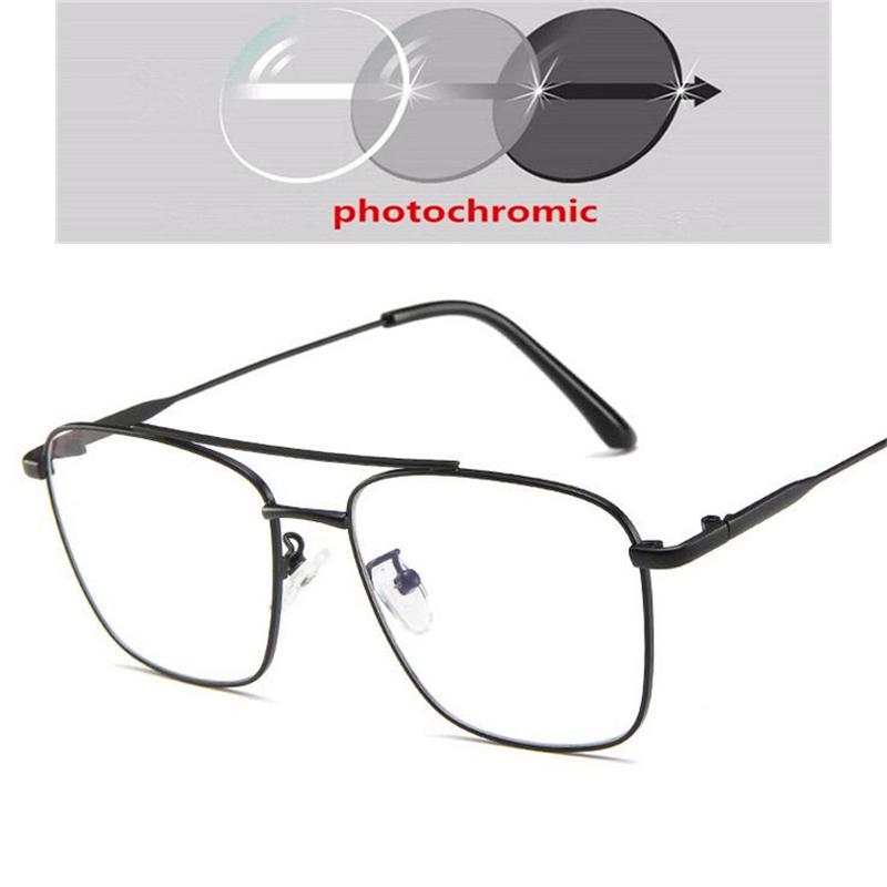 Double Beam Anti Blue Light Square Prescription Glasses For The Nearsighted Vintage Metal Myopia Spectacles -0.5 -0.75 To -6.0