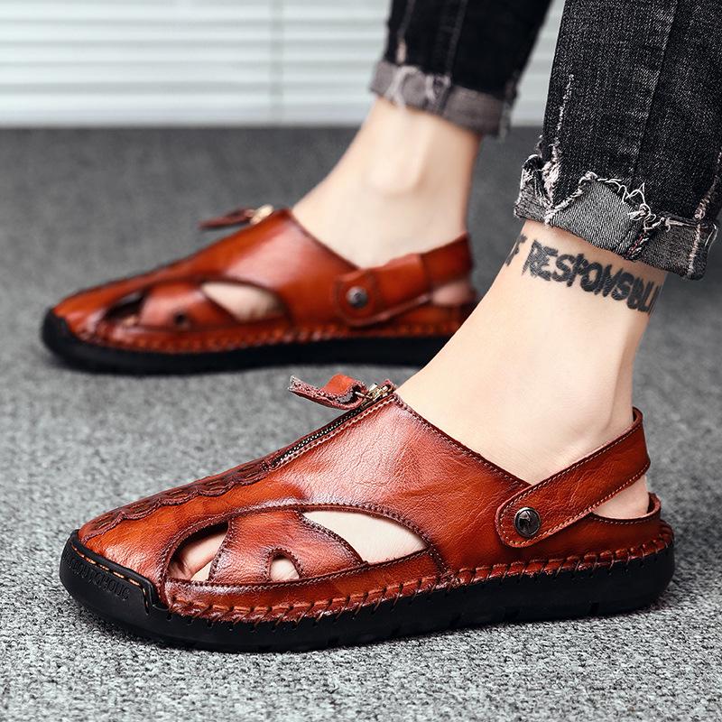 Men s Handmade Closed Toe Mesh Sandals: Outdoor Beach Slip-On & Two-Way Shoes, Large Size. 45