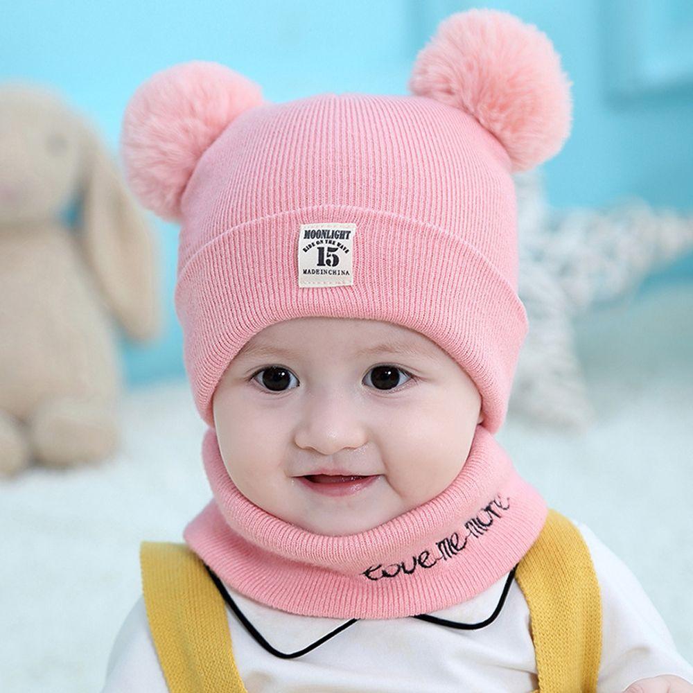 Wool Plush Ears Toddler Cap Infant Knitted Hat Winter Hats Scarf Set Lovely Beanie Hat Boy Girl Cap