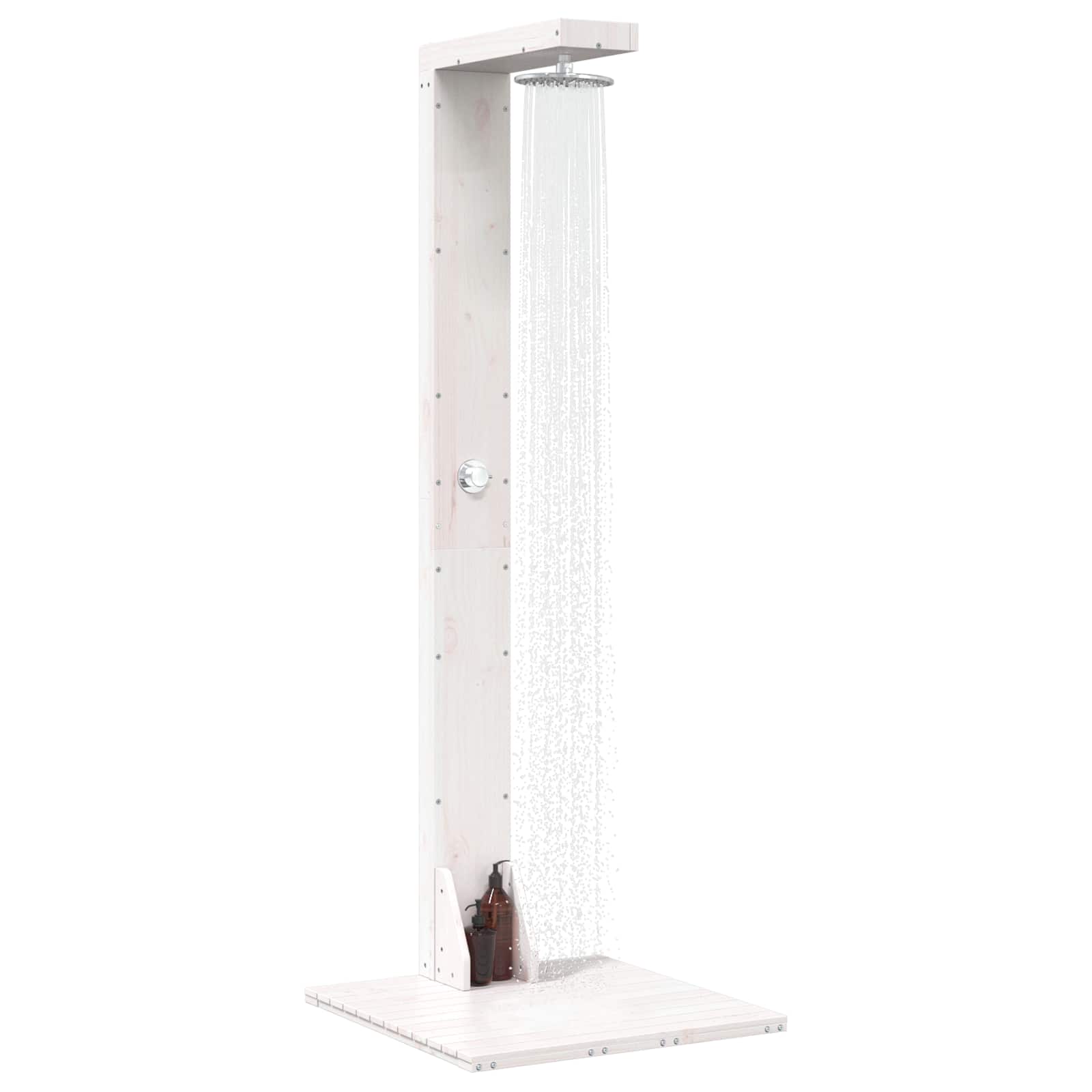 Außendusche 210 cm Massivholz Kiefer und Edelstahl Weiß