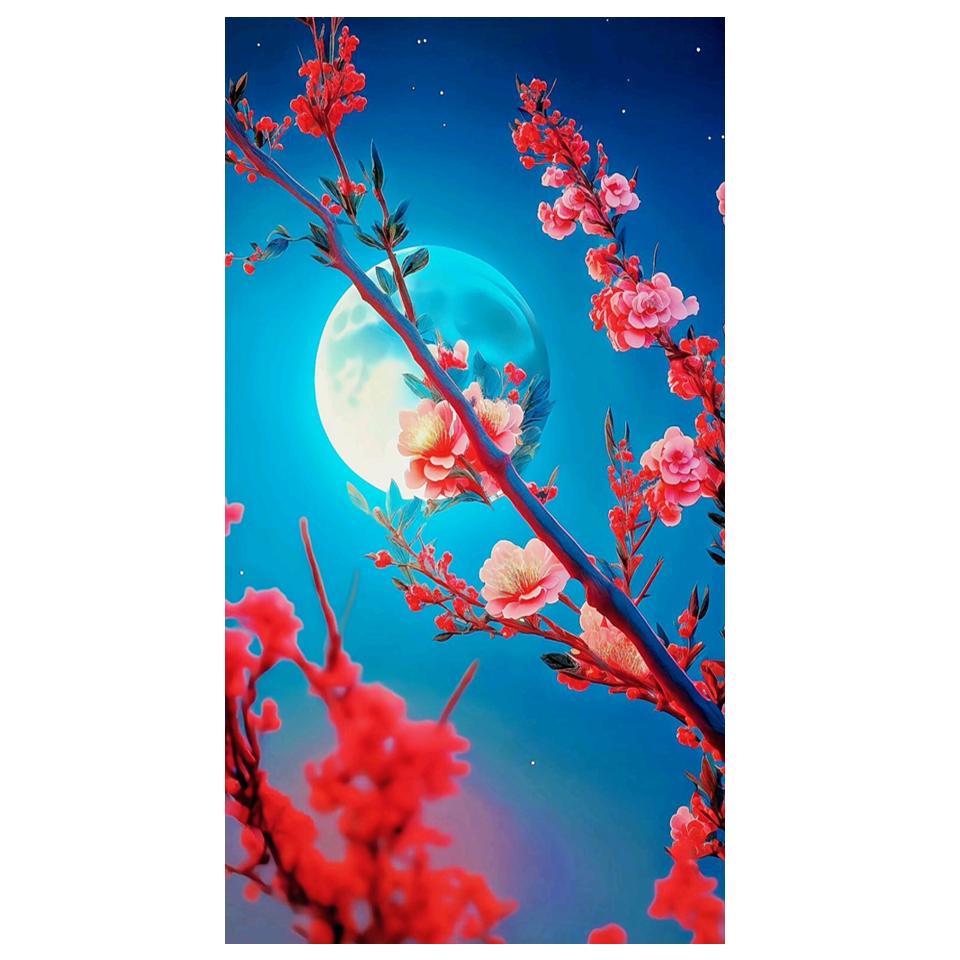 Großes 5D-Diamantgemälde zum Selbermachen, Neuankömmling, Mond, Blumen, Landschaft, voller Diamant-Mosaik, Stickerei, Kreuzstich, Kunst, Heimdekoration