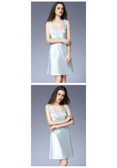 Ice Silk Lace Sleeveless Nightgown for Women - Sexy, Loose, Plus Size Pajamas