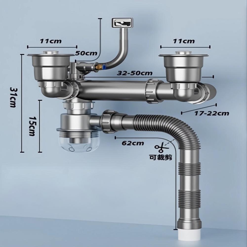 Easy Install Anti-Leak Drainage Kit Single/Double Bowl Sewer Replacement Pipe  Bathroom