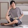 Pajamas Men's Summer Cotton Black Short Sleeve Shorts Men's Teen Summer Simple Casual Homewear Set