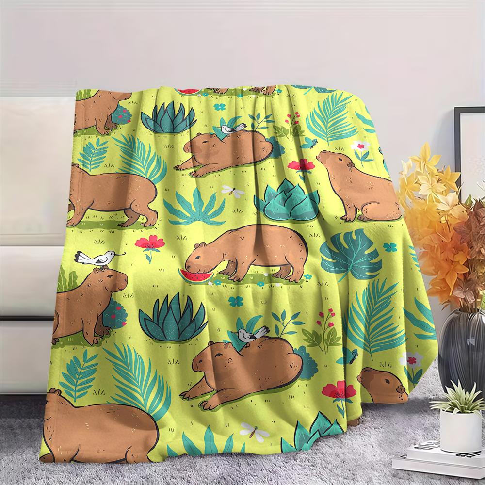 1Pc Capybara Print Flannel Blanket, High quality Comfortable for All Seasons, Home Decor, Warmth and Comfort, Perfect for Christmas Gifts