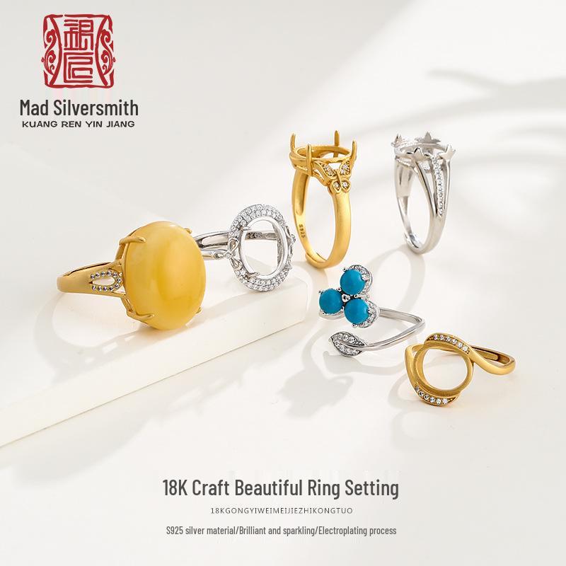 

S925 Sterling Silver Open Ring Setting for DIY Amber - 4*4 to 10*12mm - Unisex Design