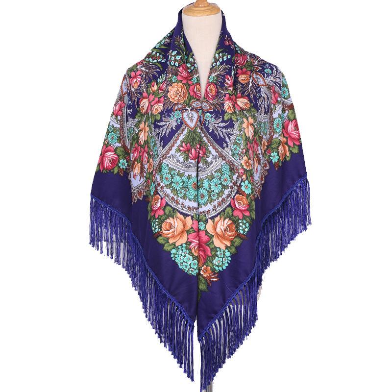 Bohemian Shawl Women Scarf Square Autumn And Winter Warm Cloak Printed Tassel Headscarf Retro Blanket Large Size Bufanda