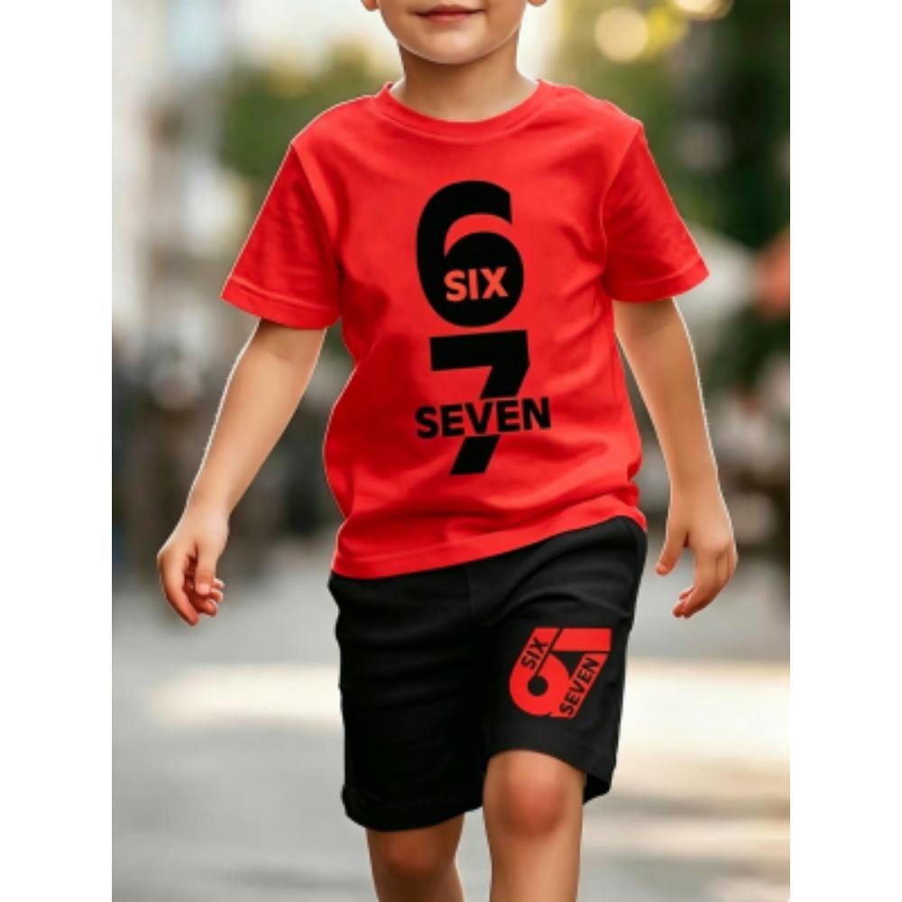 Personalized Funny 67 Number Printed Men's T-shirt and Shorts 2 Piece Set Summer Home Outdoor Casual Outfit for Men's and Women's T-shirt Sports Set