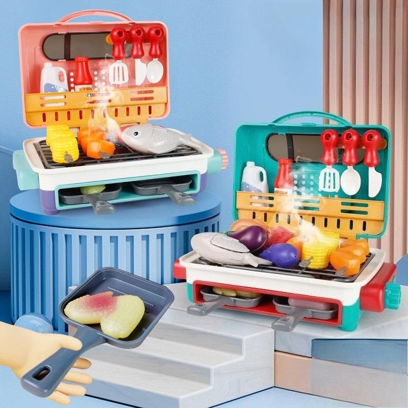 Simulated Barbecue Toys for Kids with Spray Light and Sound Pretend Play Kitchen Cooking BBQ Oven Educational Toys Birthday Gift
