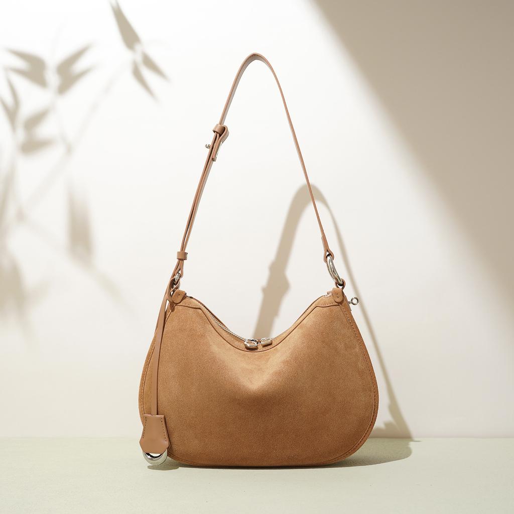 Brushed Leather Crescent Shoulder Bag Classic Fashi Vintage Crossbody Handbag for Women Minimalist Soft Handheld