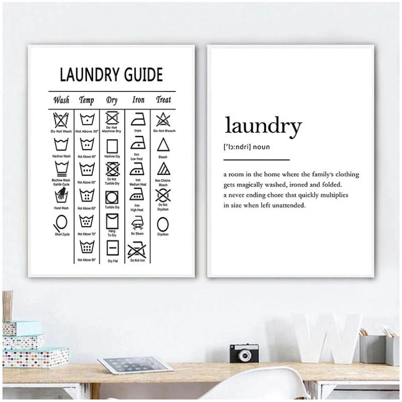 Laundry Guide Canvas Painting Wall Art Laundry Cheat Sheet Poster Print Minimalist Art Poster Wall Pictures For Bathroom Decor