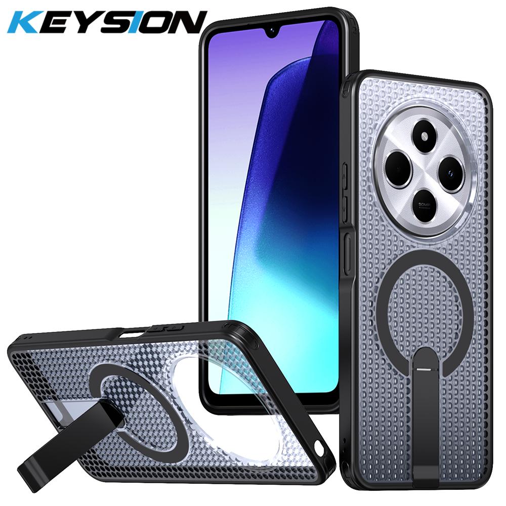 

KEYSION Hollow Heat Dissipation Magnetic Case for MagSafe for Redmi 14C Cooling Hide Stand Shockproof Phone Cover for POCO C75 for Redmi 14C чёрный