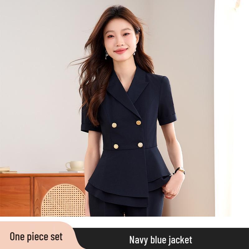 

Женский летний костюм с коротким рукавом - Элегантная, высококлассная профессиональная одежда для менеджеров ресепшн XXL