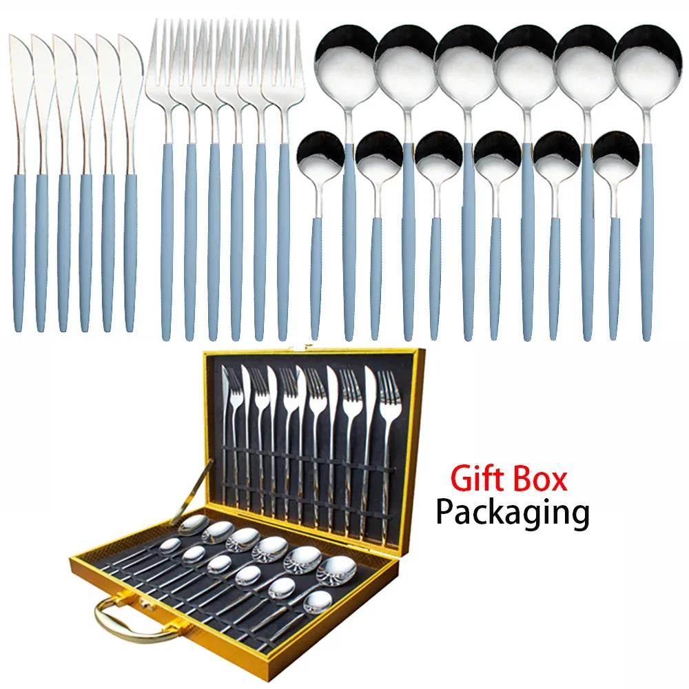 Tableware Set Gift Box Fabulous Cutlery Knife Fork Dessert Spoon Coffee Spoon 24PCS Gold Flatware Dinnerware Sets