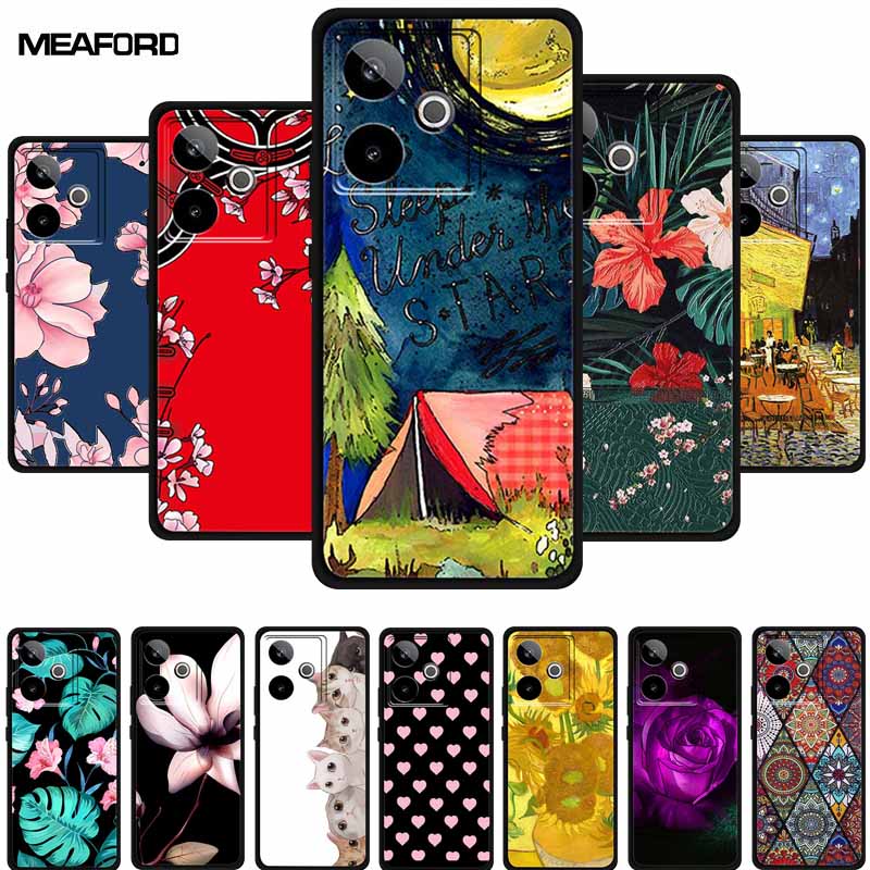For Realme GT7 3D Relief Phone Case Emboss Flower Back Cover Black Silicone Shockproof Soft Protector 6.8" Realme GT 7T 7 T Capa
