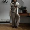 Womens Oversized Knit Set Soft Faux Fur Texture Solid Color Half-Zip Sweater Straight Leg Pants Winter Outfit