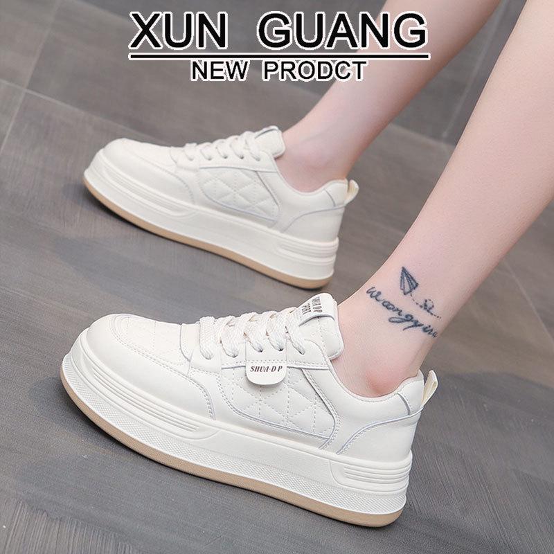 

Women s Genuine Leather White Sneakers, 2025 Autumn/Winter, Thick-Soled, Height-Increasing Casual Shoes. Size 35