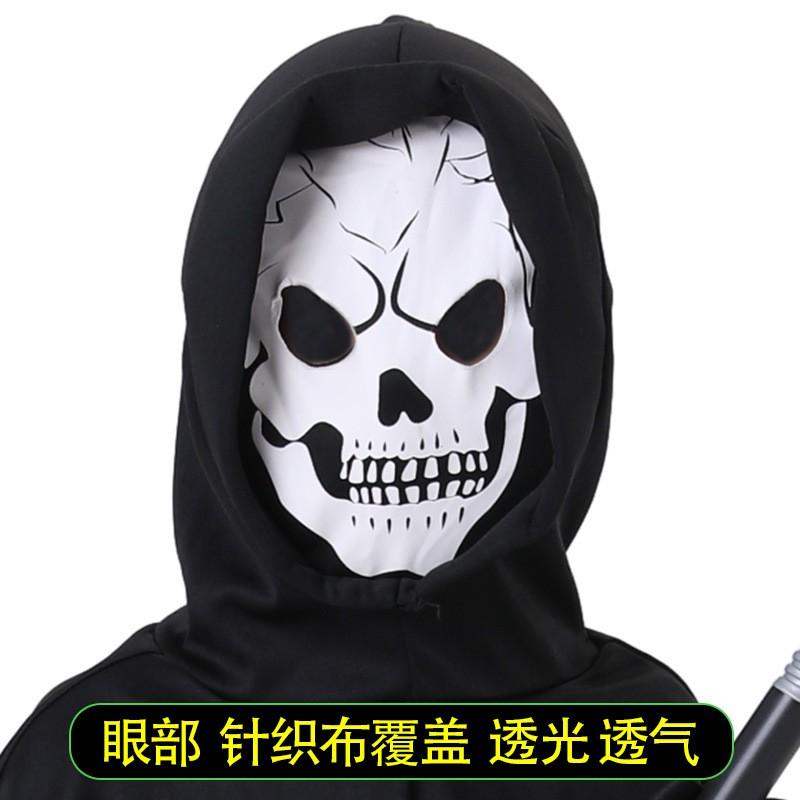 Halloween Grim Reaper Costume Set With Glow-in-the-Dark Hooded Robe Scythe Prop Cosplay Roleplay