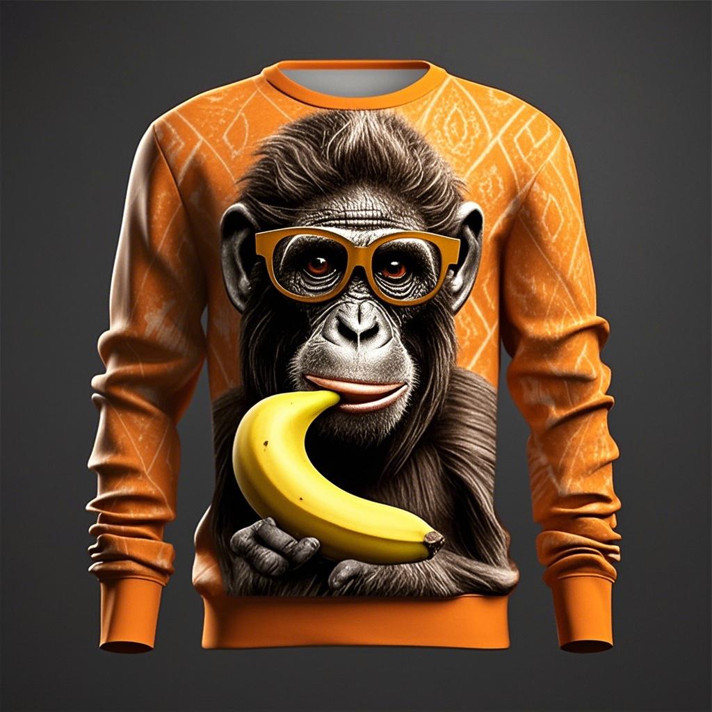Men's Funny Monkey Graphic Sweatshirt 3D Print Animal Gorilla Pattern Round Neck Pullover Oversize Daily Casual Personality Tops