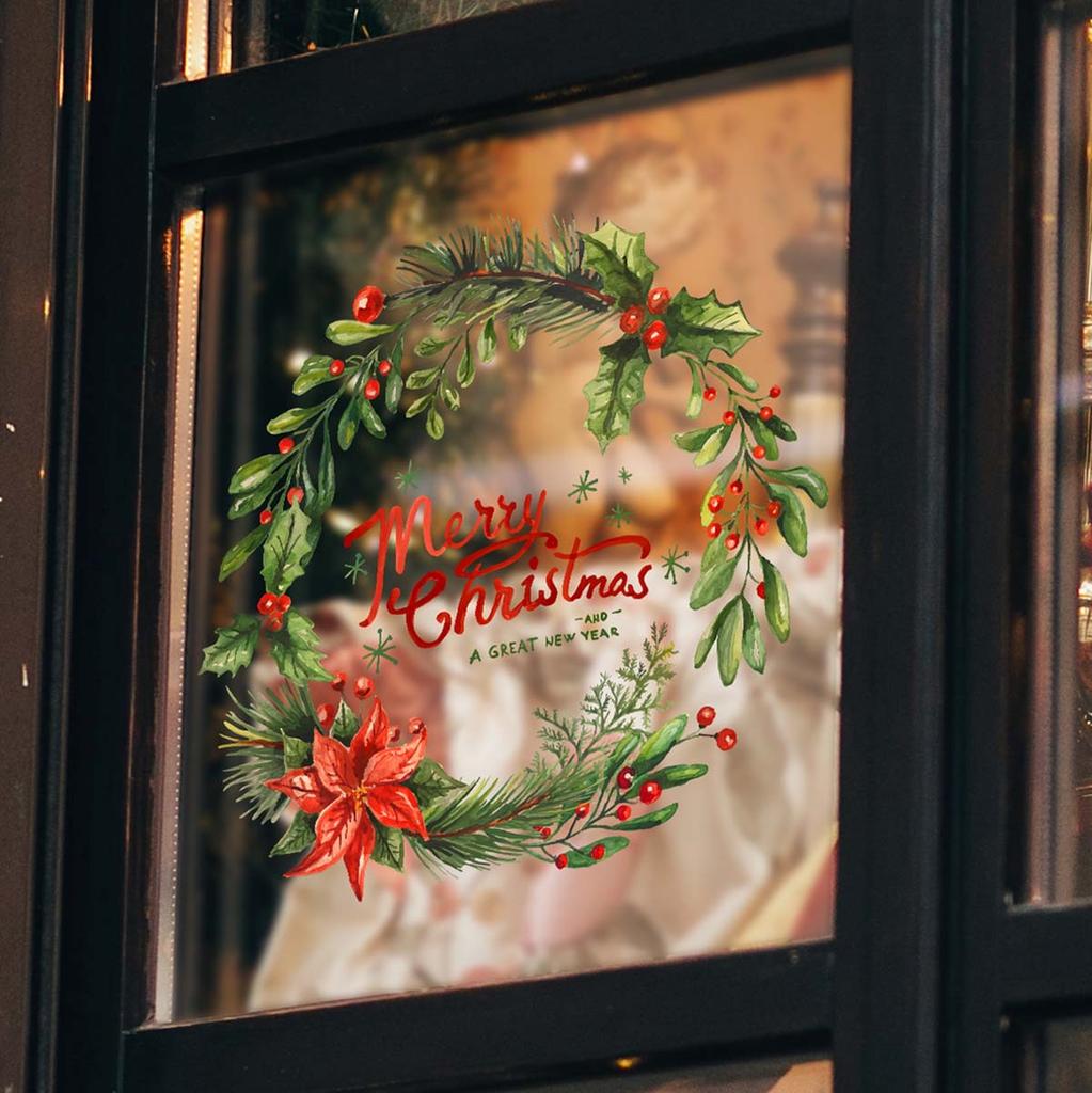 La Ghirlanda di Natale è Completamente Trasparente e Visibile da Entrambi i Lati, con Adesivi Decorativi per la Casa sul Vetro