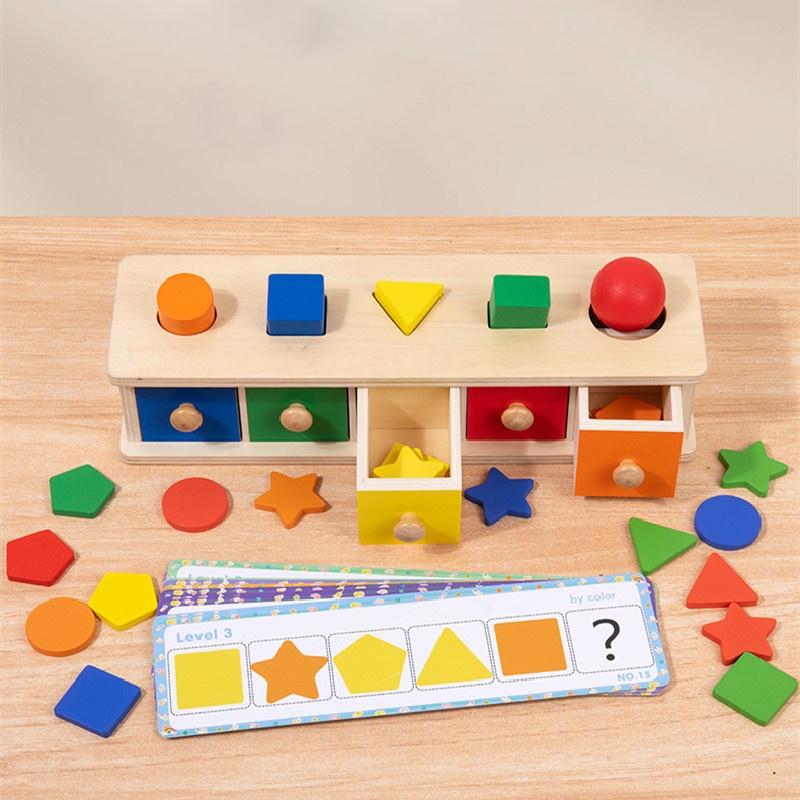 Four-in-one Children's Early Education Toy Colorful Shape Montessori Sorting Box For 2-3 Year Old Babies Wooden Material