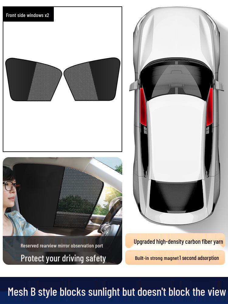 Magnetic Mesh Car Sun Shade - Summer Heat Protection, UV Shield, Clear View.