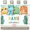Watercolor Style Dinosaur Birthday Backdrop, Customizable Name Cute Cartoon Dino Background with Tropical Leaves
