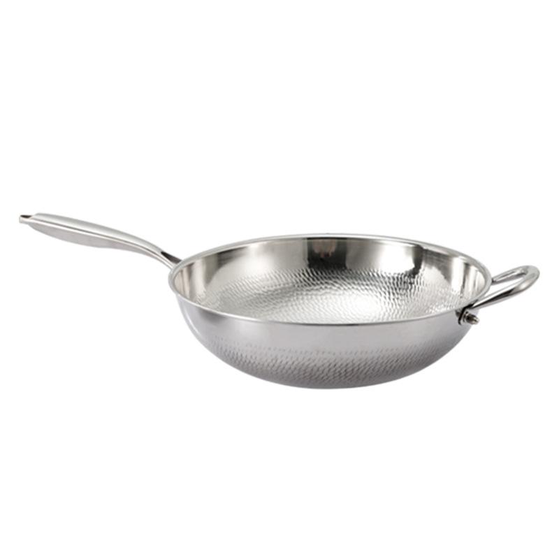 Non-stick 304 Stainless Steel Hammered Wok for Gas and Induction Cooktops