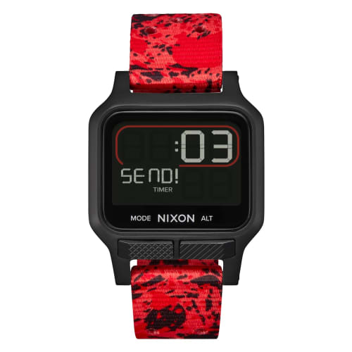 NIXON Heat A1320 - Black/Red - 100M Water Resistant Men's Ultra Thin Digital Sport Watch (38mm Watch Face, 20mm PU/Rubber/Silicone Band)
