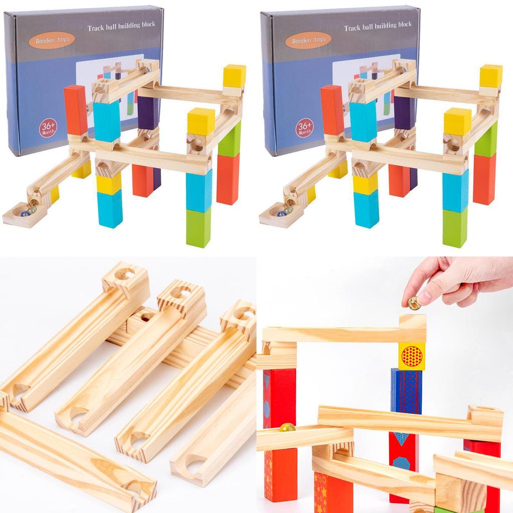 Wooden Childrens Ball Bearing Run Track Building Set For Ages 3 To 6 Educational Toy