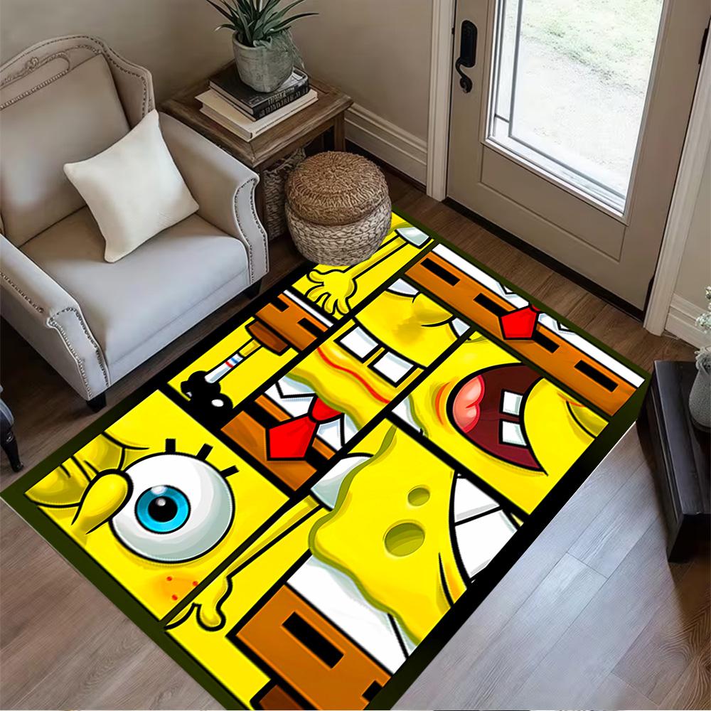 Yellow Spongebob Happiness Area Rug Design for Foyer Dining Room Study room Hallway Anti-slip Rug Decorate Offices